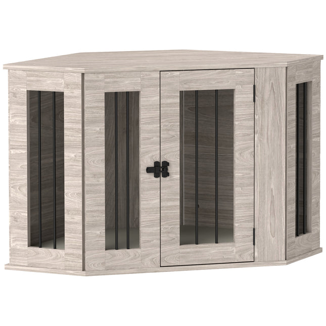 2 in 1 Dog Crate Furniture Side Table with Cushion 104x55x63cm - Walnut Brown