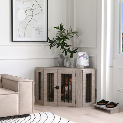 2 in 1 Dog Crate Furniture Side Table with Cushion 104x55x63cm - Walnut Brown