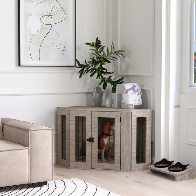 2 in 1 Dog Crate Furniture Side Table with Cushion 104x55x63cm - Walnut Brown