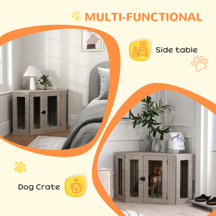 2 in 1 Dog Crate Furniture Side Table with Cushion 104x55x63cm - Walnut Brown