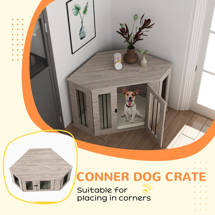 2 in 1 Dog Crate Furniture Side Table with Cushion 104x55x63cm - Walnut Brown