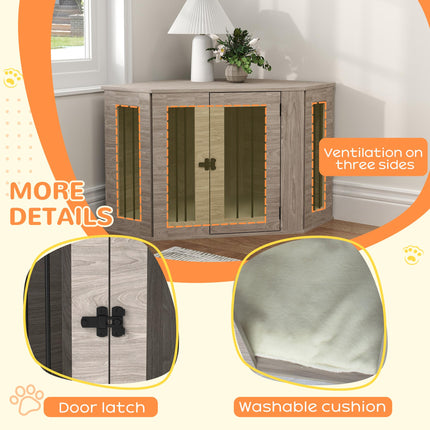 2 in 1 Dog Crate Furniture Side Table with Cushion 104x55x63cm - Walnut Brown