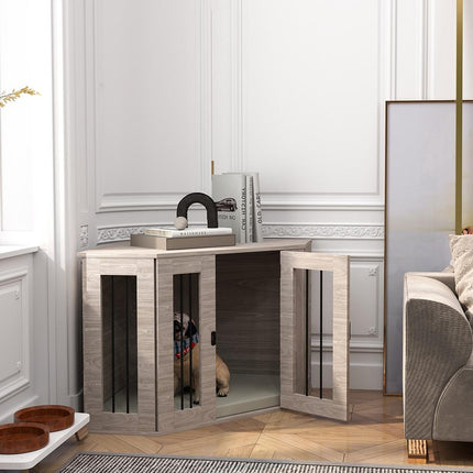 2 in 1 Dog Crate Furniture Side Table with Cushion 104x55x63cm - Walnut Brown