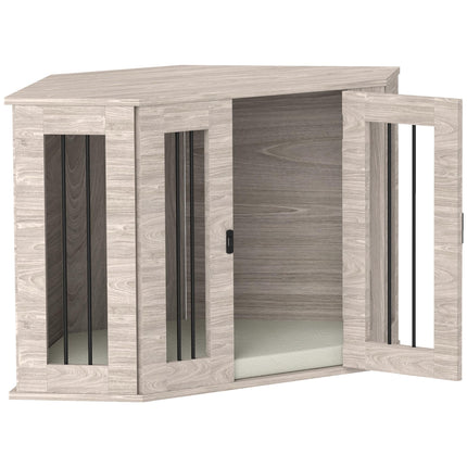 2 in 1 Dog Crate Furniture Side Table with Cushion 104x55x63cm - Walnut Brown