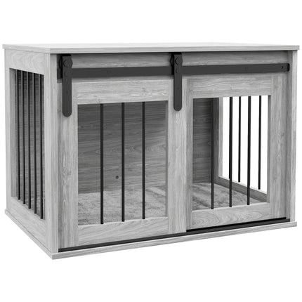 80cm Large Dog Crate Furniture with Removable Cushion - Grey