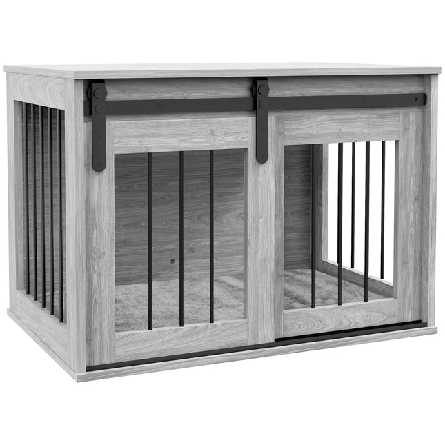80cm Large Dog Crate Furniture with Removable Cushion - Grey