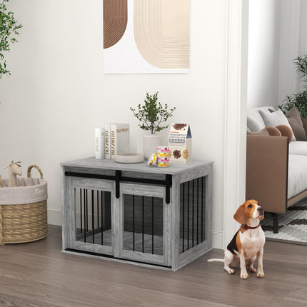 80cm Large Dog Crate Furniture with Removable Cushion - Grey