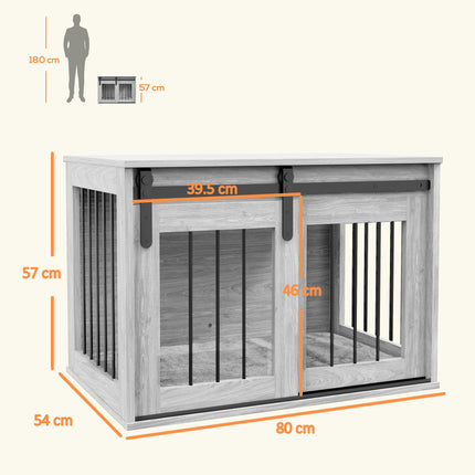 80cm Large Dog Crate Furniture with Removable Cushion - Grey