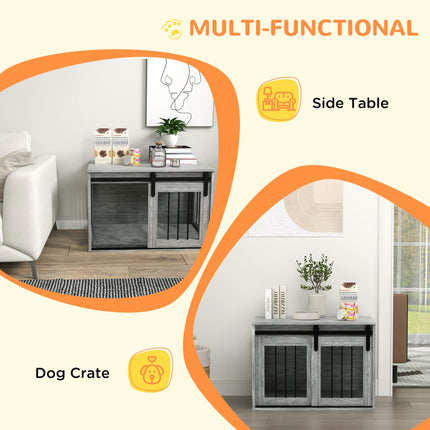 80cm Large Dog Crate Furniture with Removable Cushion - Grey