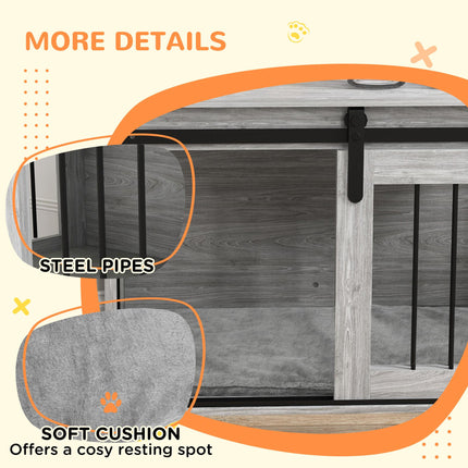 80cm Large Dog Crate Furniture with Removable Cushion - Grey