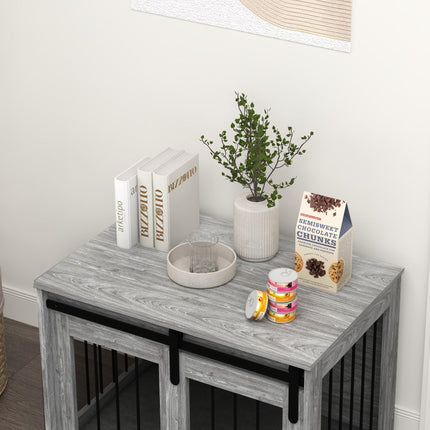 80cm Large Dog Crate Furniture with Removable Cushion - Grey