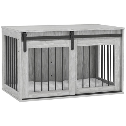 98cm Large Dog Crate Furniture with Removable Cushion - Grey