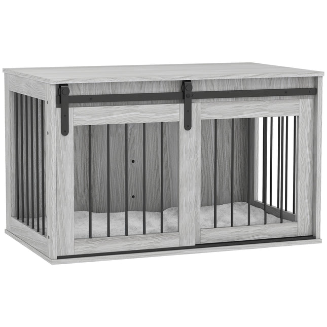 98cm Large Dog Crate Furniture with Removable Cushion - Grey