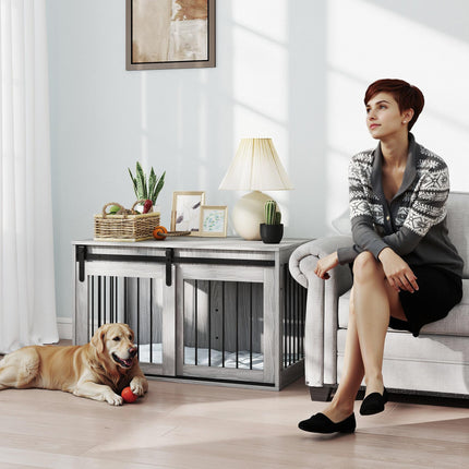 98cm Large Dog Crate Furniture with Removable Cushion - Grey