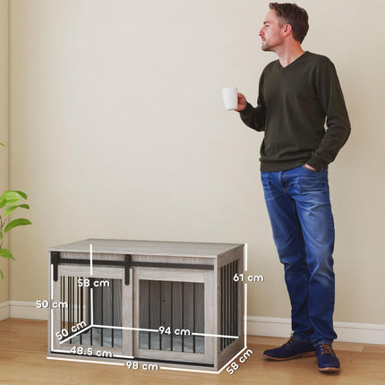 98cm Large Dog Crate Furniture with Removable Cushion - Grey