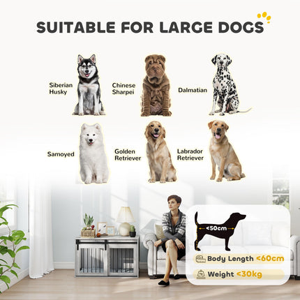 98cm Large Dog Crate Furniture with Removable Cushion - Grey