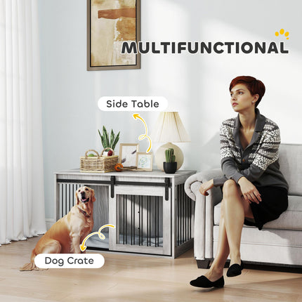 98cm Large Dog Crate Furniture with Removable Cushion - Grey