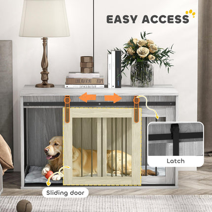 98cm Large Dog Crate Furniture with Removable Cushion - Grey