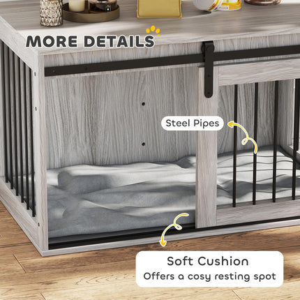 98cm Large Dog Crate Furniture with Removable Cushion - Grey