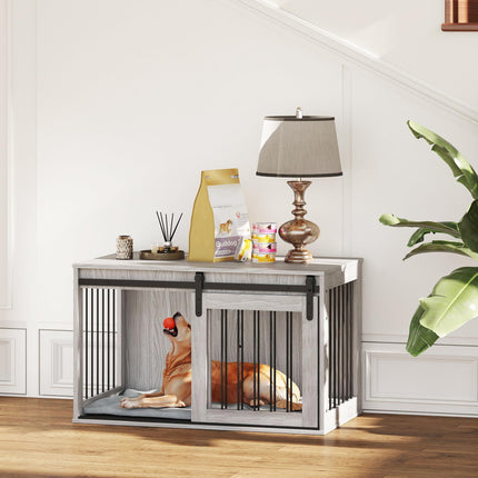 98cm Large Dog Crate Furniture with Removable Cushion - Grey