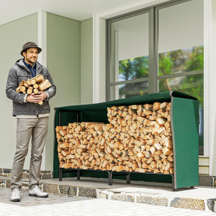 Firewood Rack with Waterproof Cover, Heavy Duty Metal Log Store Indoors, Log Sto