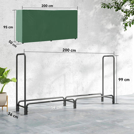 Firewood Rack with Waterproof Cover, Heavy Duty Metal Log Store Indoors, Log Sto