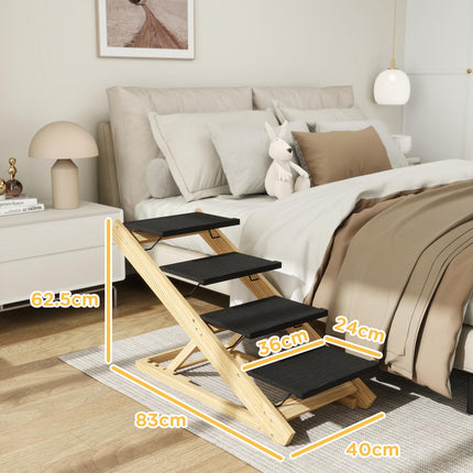 Adjustable 4-Step Foldable Dog Steps and Ramp for Large Dogs - Natural Wood Finish