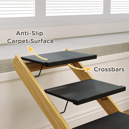 Adjustable 4-Step Foldable Dog Steps and Ramp for Large Dogs - Natural Wood Finish