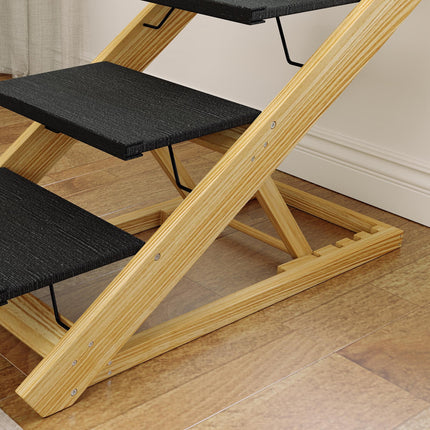Adjustable 4-Step Foldable Dog Steps and Ramp for Large Dogs - Natural Wood Finish