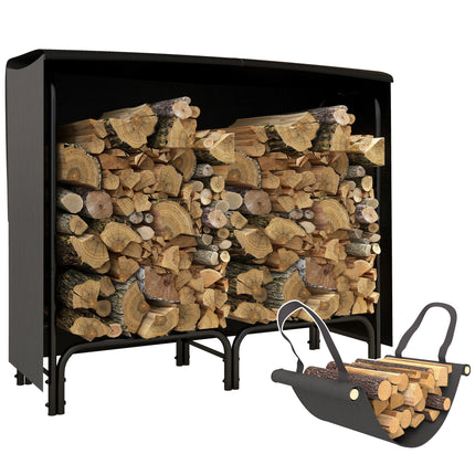 4FT Firewood Rack with Canvas Carrier Bag and 600D Oxford Waterproof Cover, Meta