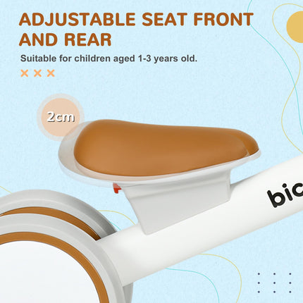 Kids Balance Bike with Adjustable Seat for 1-3 Years Old - White