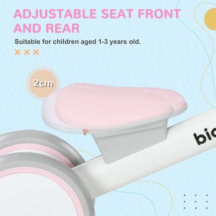 Kids Balance Bike with Adjustable Seat and Silent Wheels for 1-3 Years - Pink