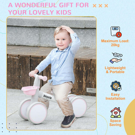 Kids Balance Bike with Adjustable Seat and Silent Wheels for 1-3 Years - Pink