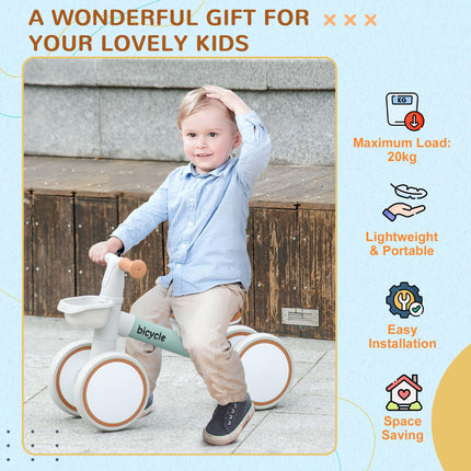 Kids Balance Bike with Adjustable Seat and Silent Wheels for 1-3 Years - Green