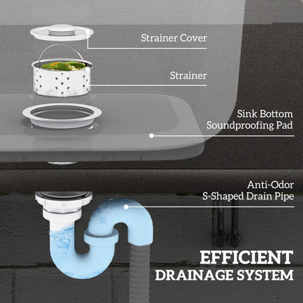 Outdoor Utility Sink, Stainless Steel Free Standing Single Bowl Kitchen Sink with Cold and Hot Water Pipe and Storage Shelf for Laundry Garage, 55 x 50 x 100 cm