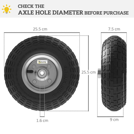 Set of 4 Pneumatic Rubber Wheelbarrow Wheels with Notched Tread 25.5x7.5cm - Black