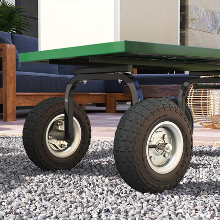 Set of 4 Pneumatic Rubber Wheelbarrow Wheels with Notched Tread 25.5x7.5cm - Black