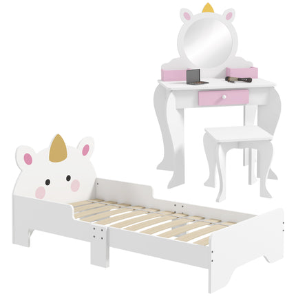 3 Piece Kids Bedroom Furniture Set with Unicorn Design - Pink