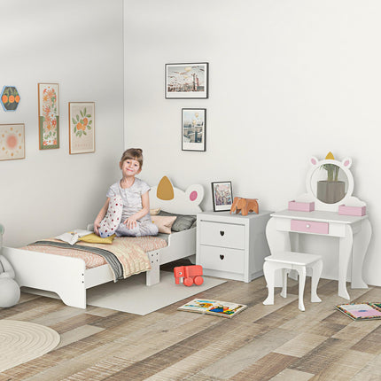 3 Piece Kids Bedroom Furniture Set with Unicorn Design - Pink