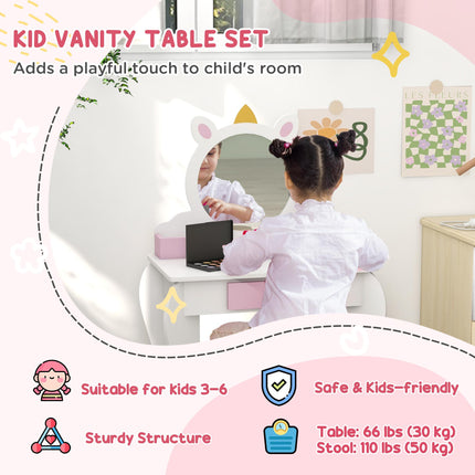 3 Piece Kids Bedroom Furniture Set with Unicorn Design - Pink