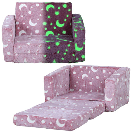 2 in 1 Kids Folding Armchair Bed with Glow in the Dark Cosmic Design - Blue
