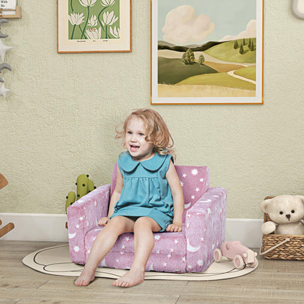 2 in 1 Kids Folding Armchair Bed with Glow in the Dark Cosmic Design - Blue