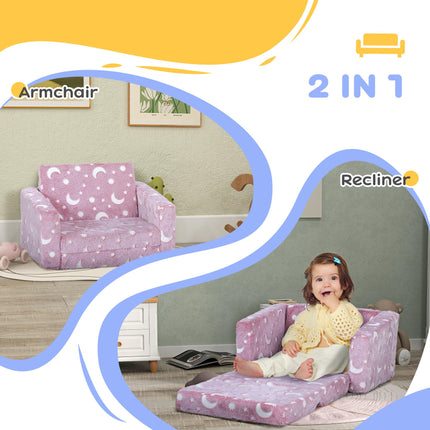 2 in 1 Kids Folding Armchair Bed with Glow in the Dark Cosmic Design - Blue