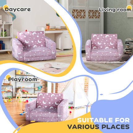2 in 1 Kids Folding Armchair Bed with Glow in the Dark Cosmic Design - Blue