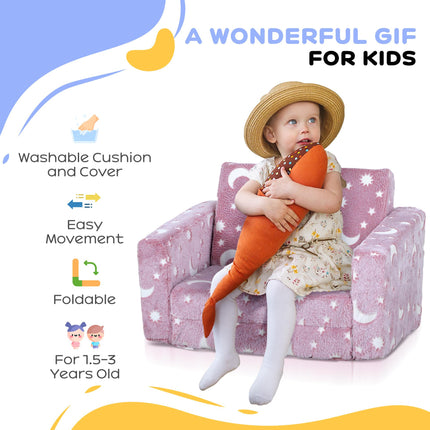 2 in 1 Kids Folding Armchair Bed with Glow in the Dark Cosmic Design - Blue