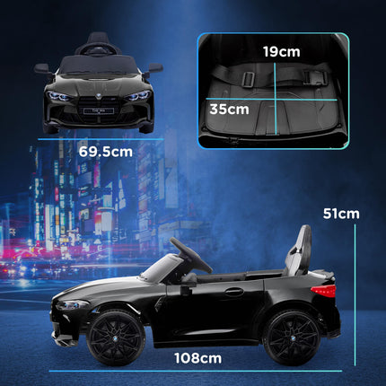 12V BMW Licensed Kids Electric Car with Remote Control, Suspension, Music & LED Lights - Black