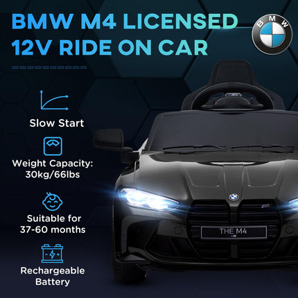 12V BMW Licensed Kids Electric Car with Remote Control, Suspension, Music & LED Lights - Black