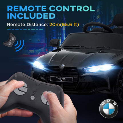 12V BMW Licensed Kids Electric Car with Remote Control, Suspension, Music & LED Lights - Black