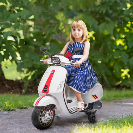 12V Vespa Licensed Kids Electric Motorbike with Music, Headlights & FM Radio for Ages 3-6 - White