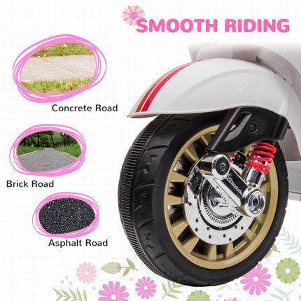 12V Vespa Licensed Kids Electric Motorbike with Music, Headlights & FM Radio for Ages 3-6 - White